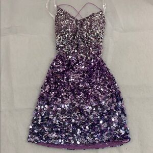 Elegant Purple Sequin Backless Dress
